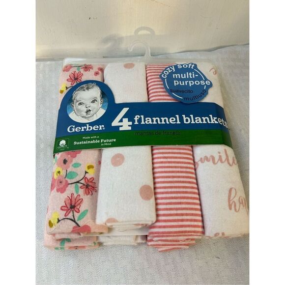 Gerber baby flannel blankets 4 pack new cozy soft multi-purpose 100 cotton - Picture 1 of 2